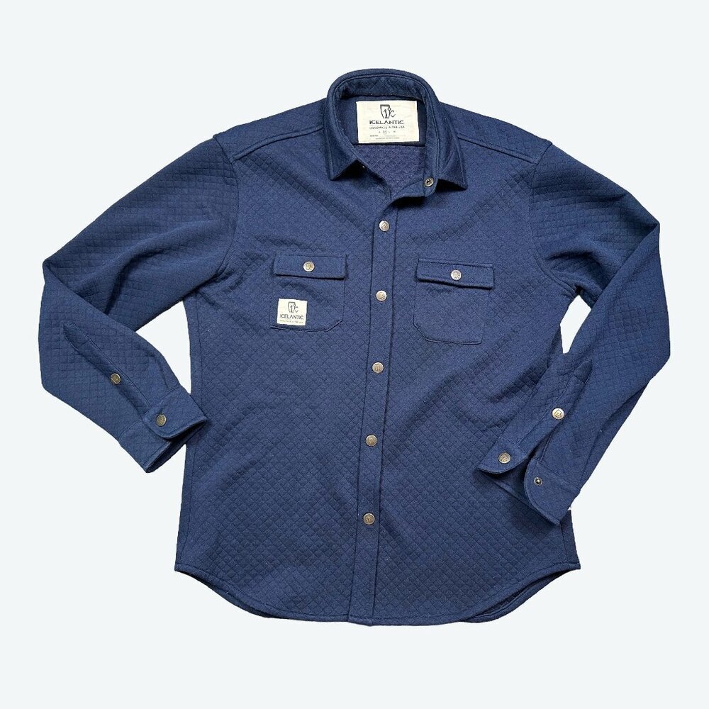 Icelandic Skis Quilted Outdoor Shacket Button Down Shirt Blue Men's Size Medium